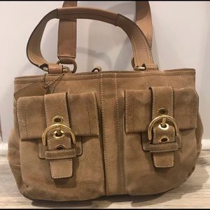 Coach Tan Suede Satchel with Gold Accents